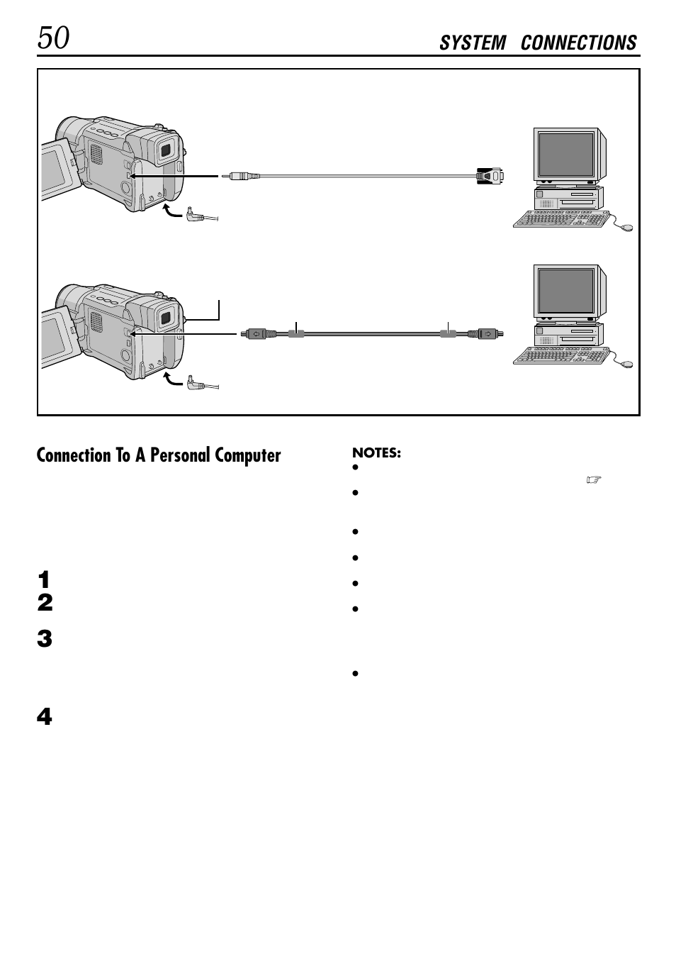 Connection to a personal computer, System connections | JVC GR-DVL155 User Manual | Page 50 / 68