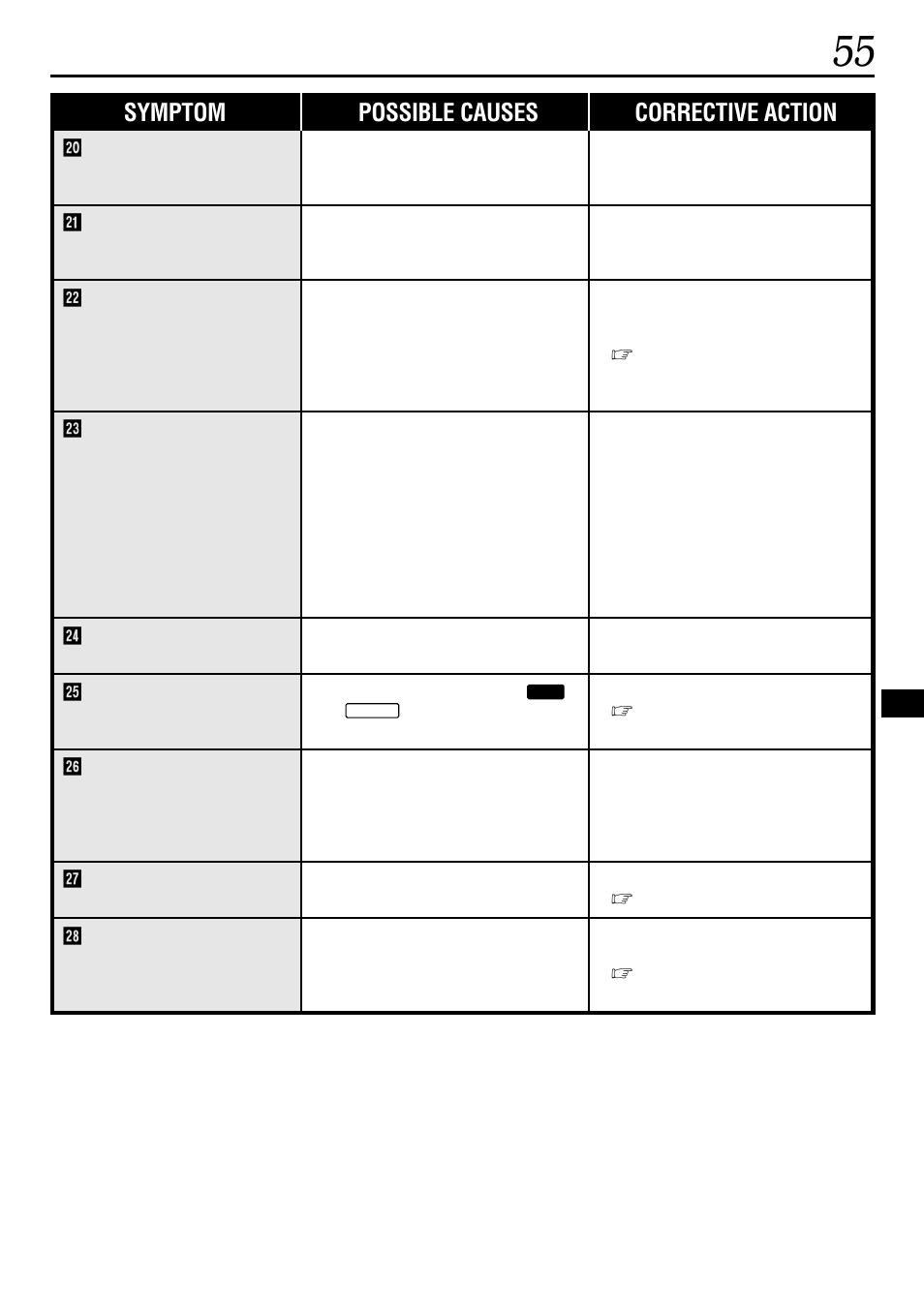 Symptom possible causes corrective action | JVC GR-DVL155 User Manual | Page 55 / 68