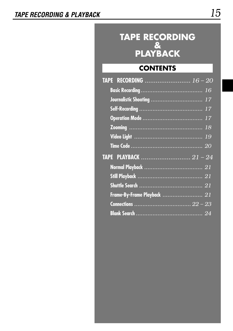 Tape recording & playback | JVC GR-DVL160 User Manual | Page 15 / 88