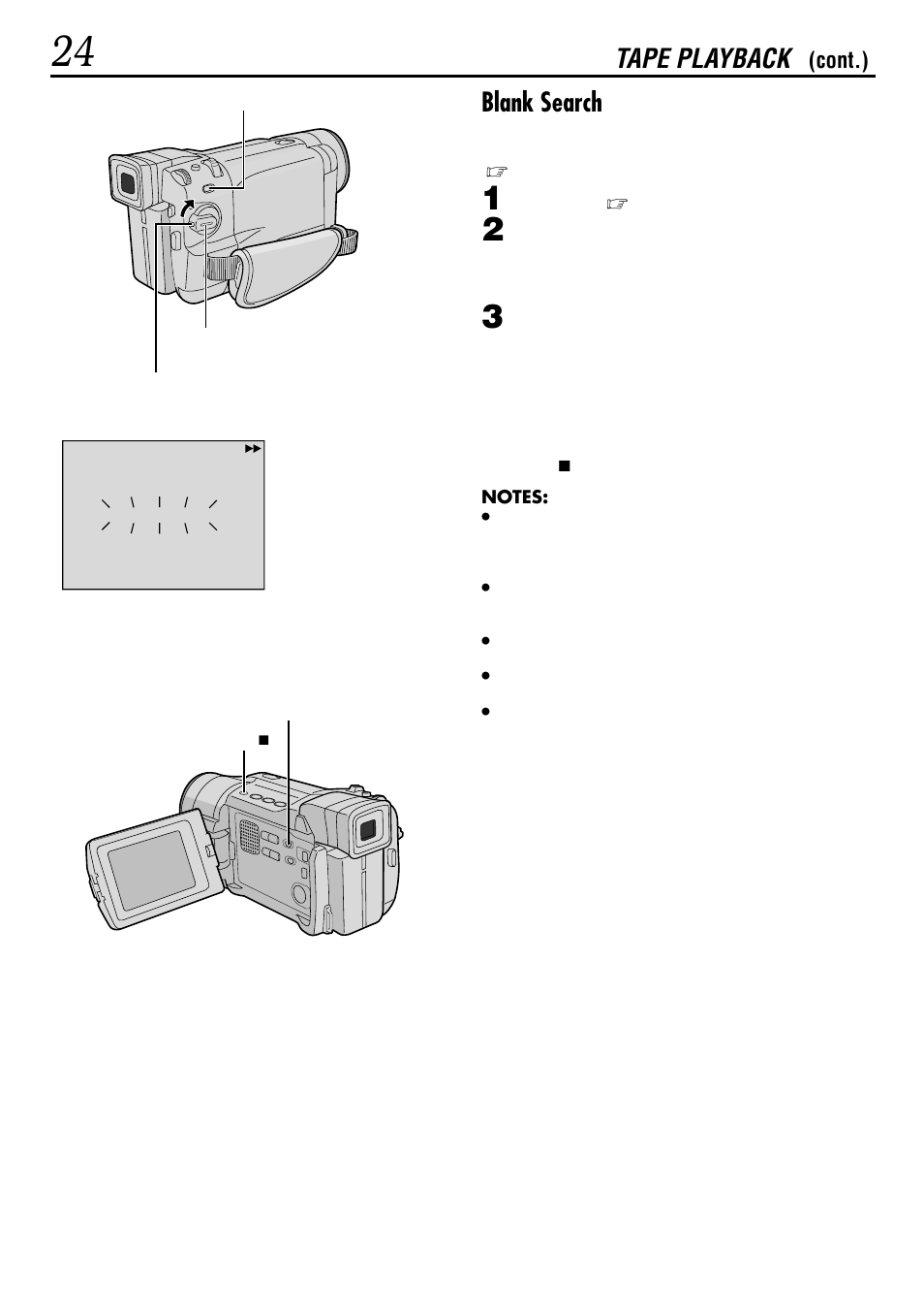 Blank search, Tape playback, Cont.) | JVC GR-DVL160 User Manual | Page 24 / 88