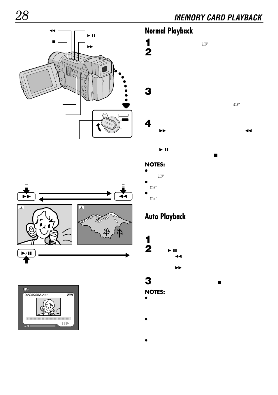 Normal playback, Auto playback | JVC GR-DVL160 User Manual | Page 28 / 88