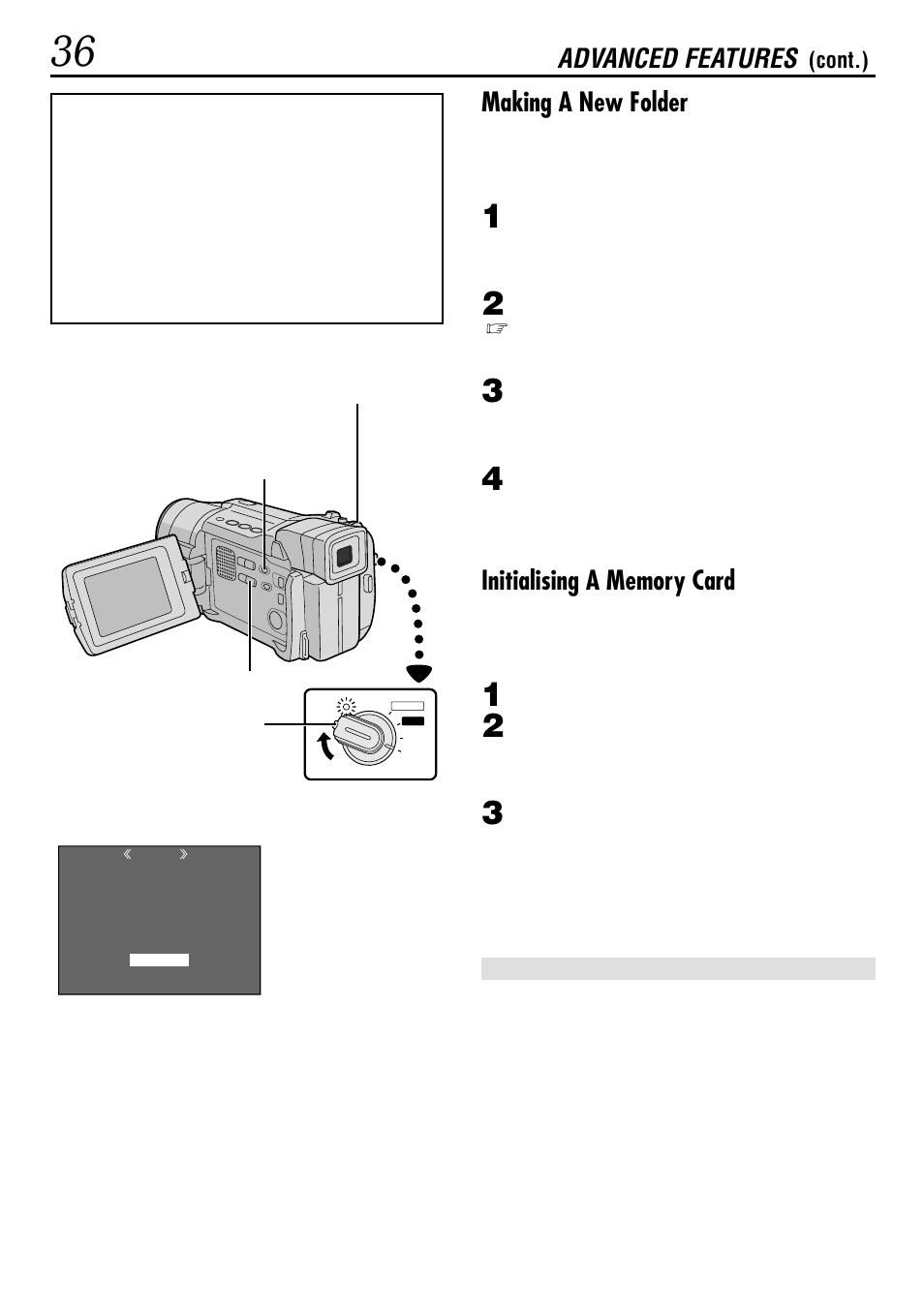 Advanced features, Making a new folder | JVC GR-DVL160 User Manual | Page 36 / 88