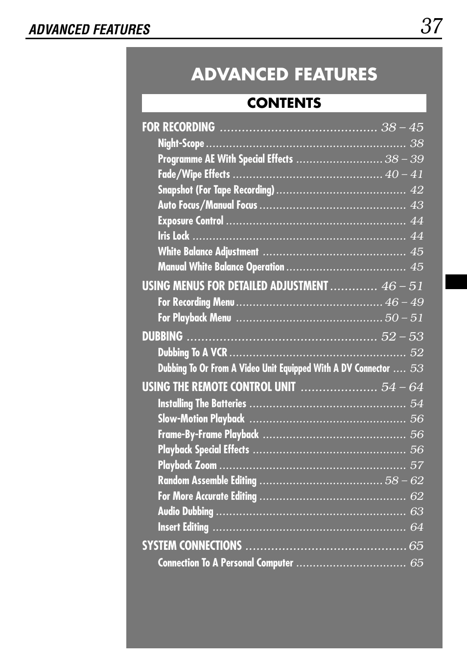 Advanced features | JVC GR-DVL160 User Manual | Page 37 / 88