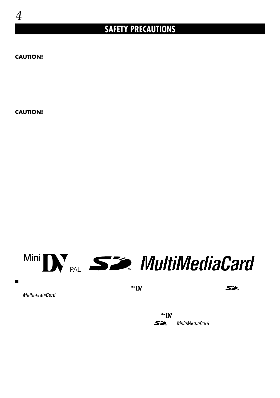 Safety precautions | JVC GR-DVL160 User Manual | Page 4 / 88