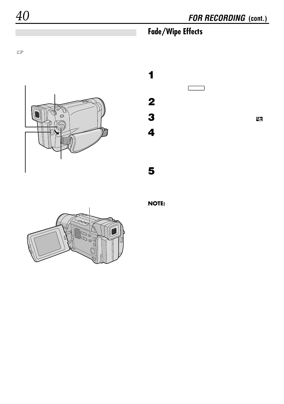 Fade/wipe effects, For recording | JVC GR-DVL160 User Manual | Page 40 / 88