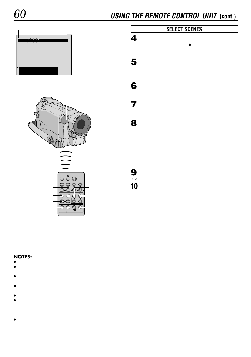 Using the remote control unit, Cont.) | JVC GR-DVL160 User Manual | Page 60 / 88