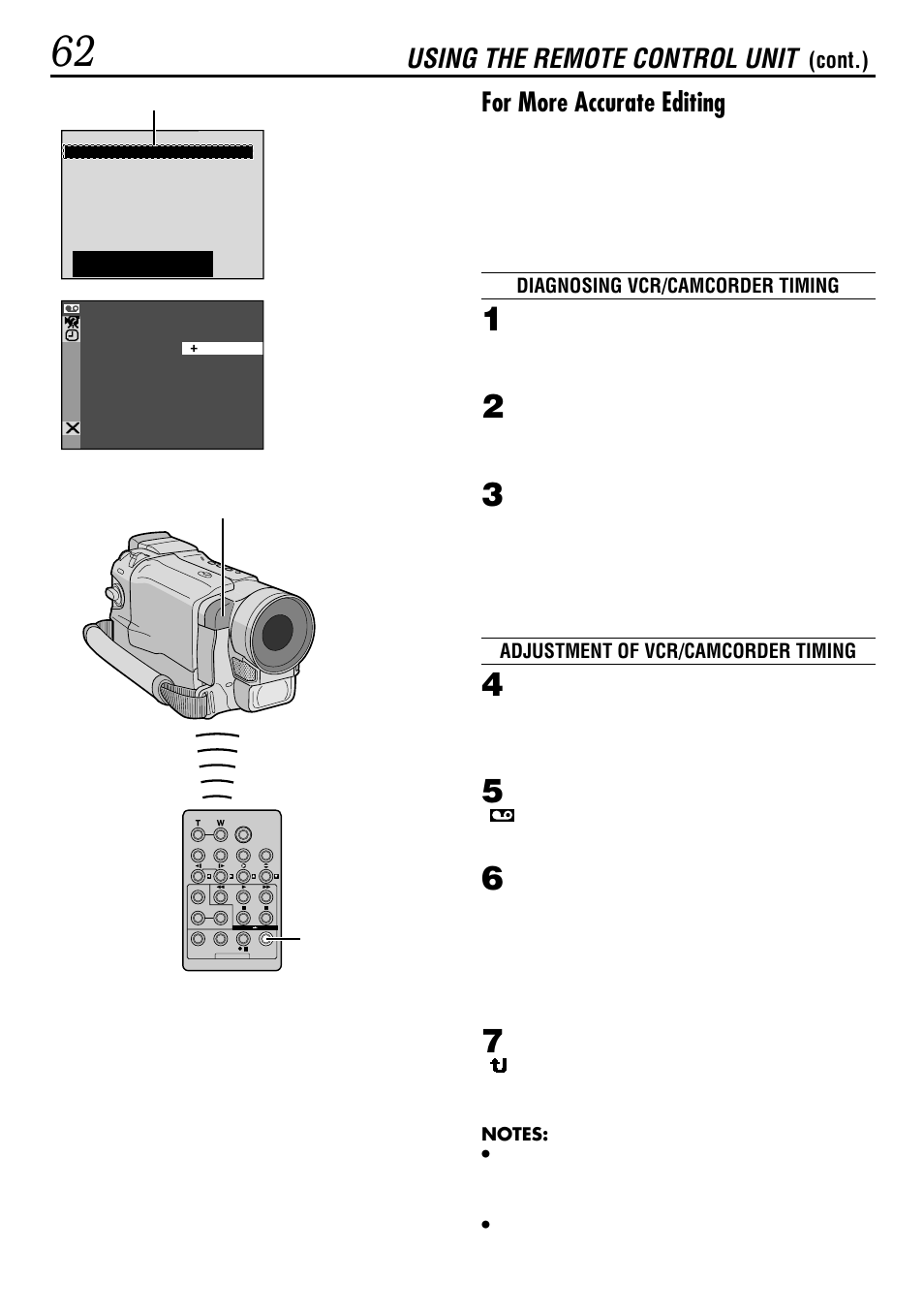 For more accurate editing, Using the remote control unit, Cont.) | JVC GR-DVL160 User Manual | Page 62 / 88