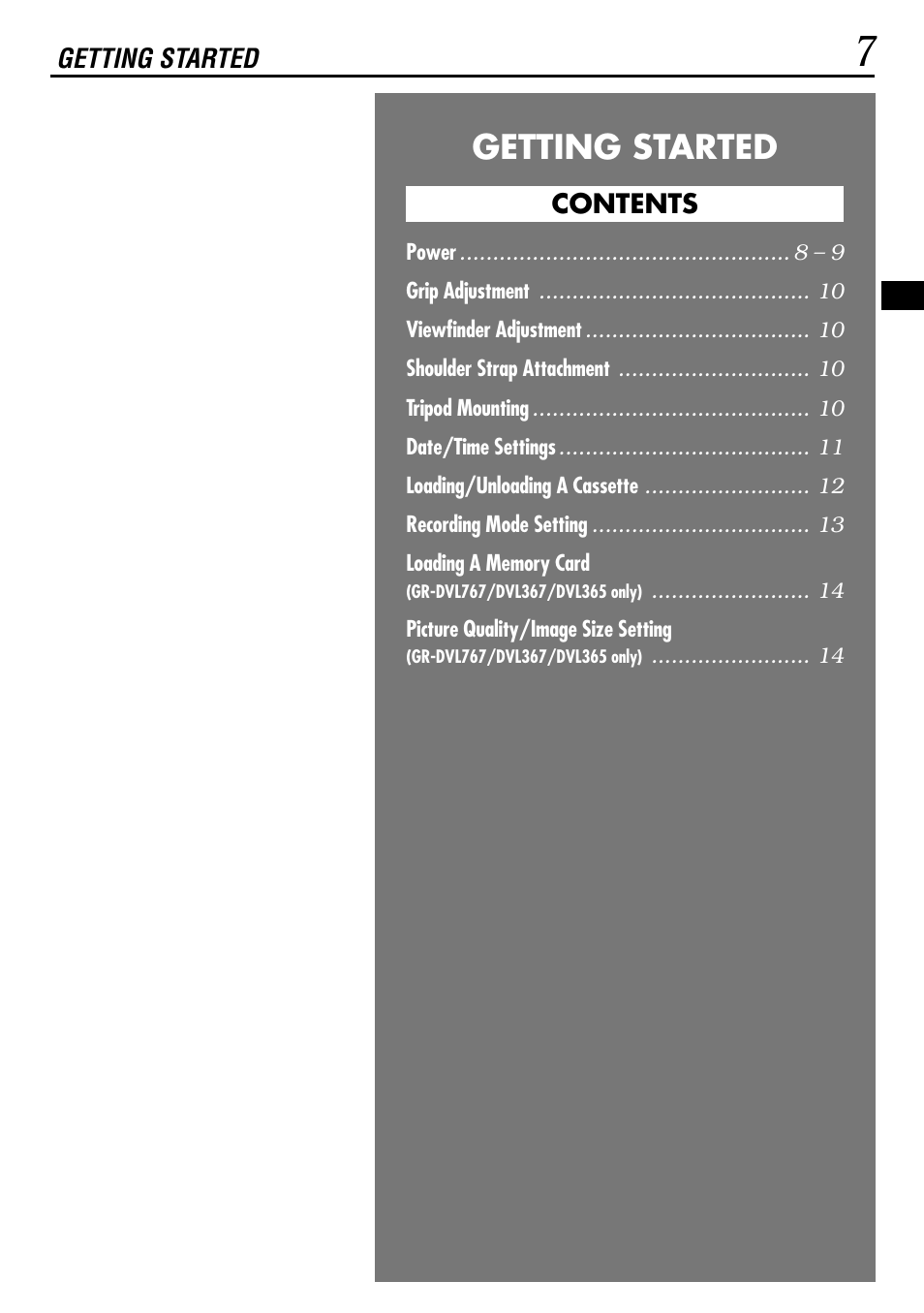 Getting started | JVC GR-DVL160 User Manual | Page 7 / 88