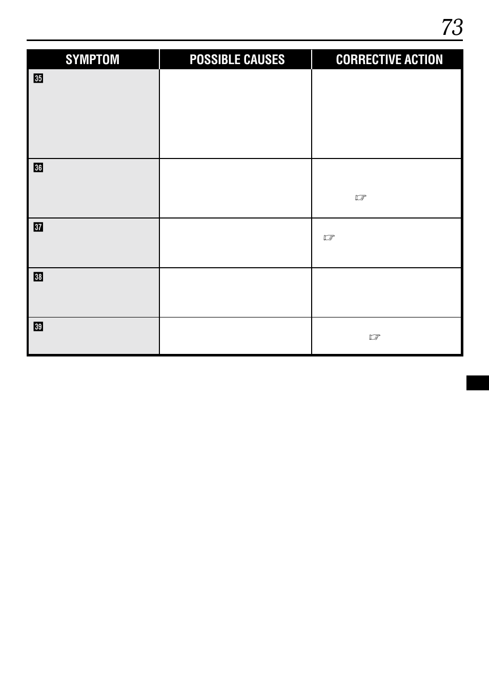 Symptom possible causes corrective action | JVC GR-DVL160 User Manual | Page 73 / 88