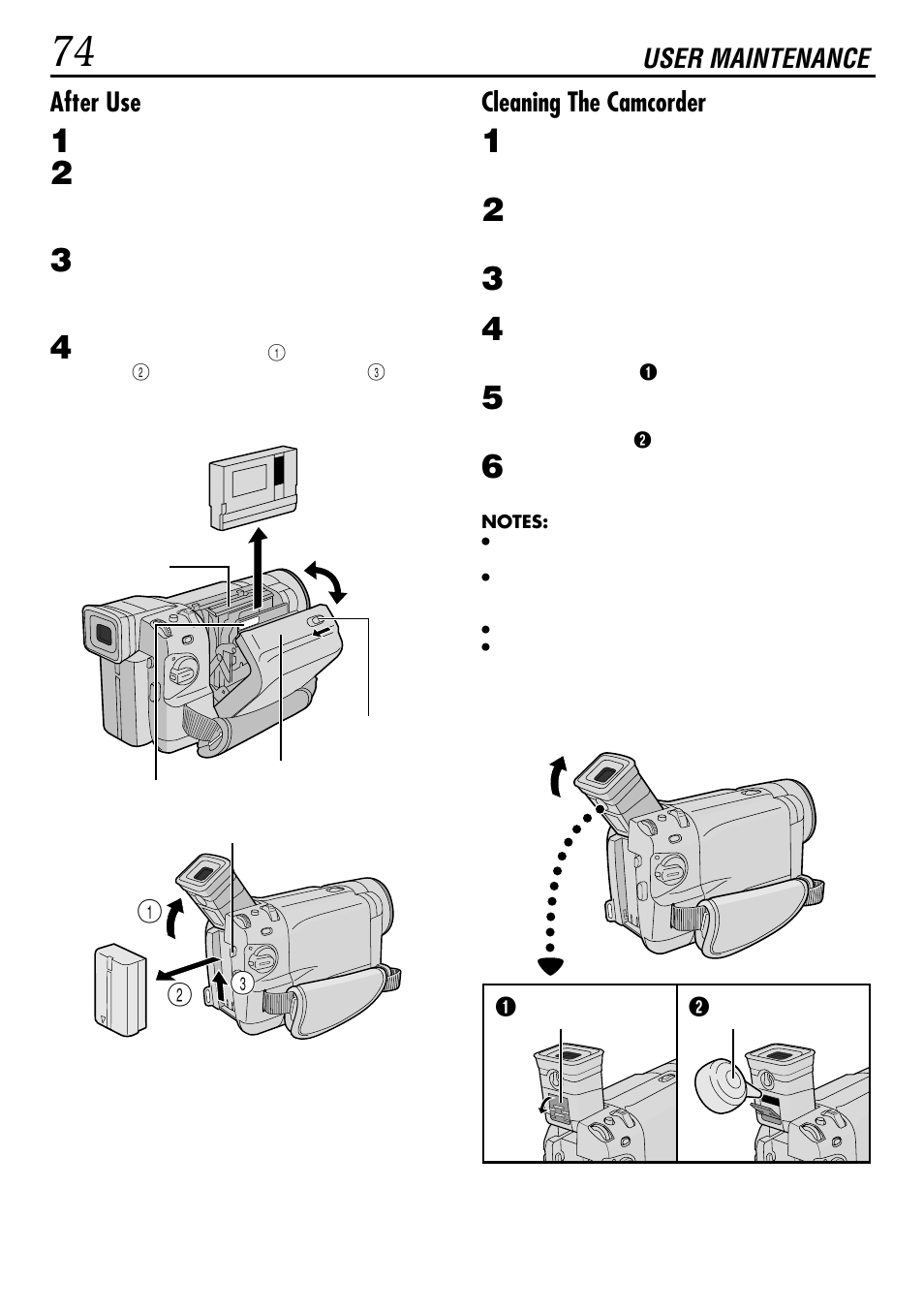 Cleaning the camcorder, After use, User maintenance | JVC GR-DVL160 User Manual | Page 74 / 88