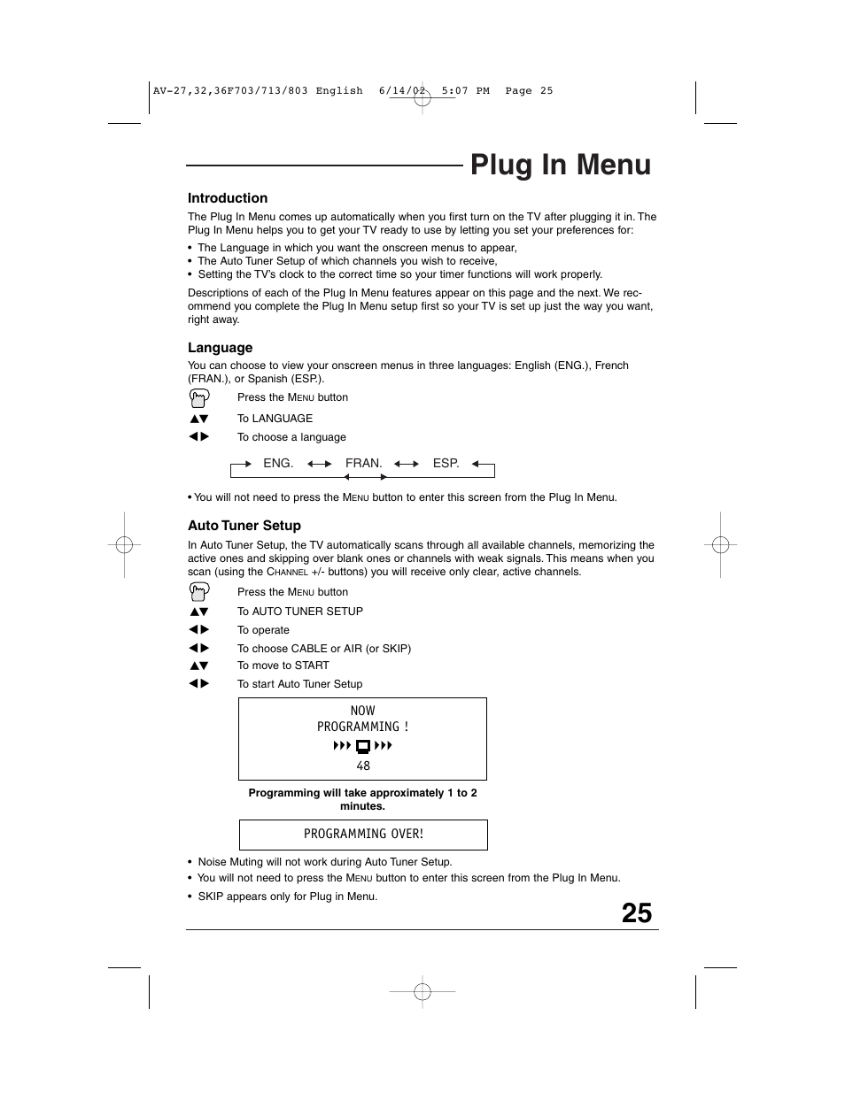Plug in menu | JVC AV-27F803 User Manual | Page 25 / 56