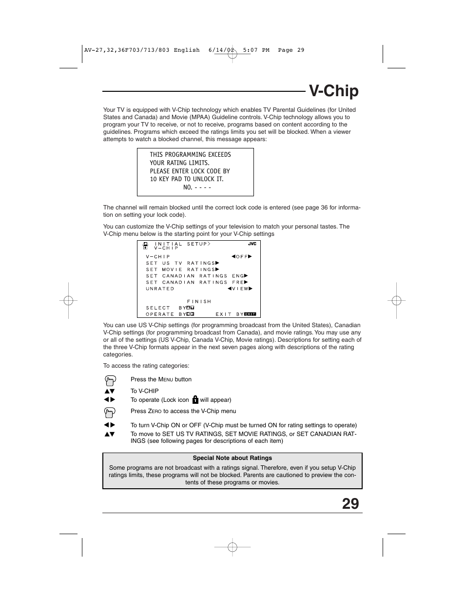 V-chip | JVC AV-27F803 User Manual | Page 29 / 56