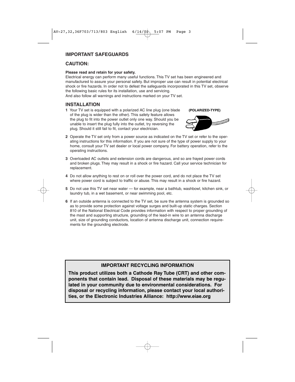 JVC AV-27F803 User Manual | Page 3 / 56