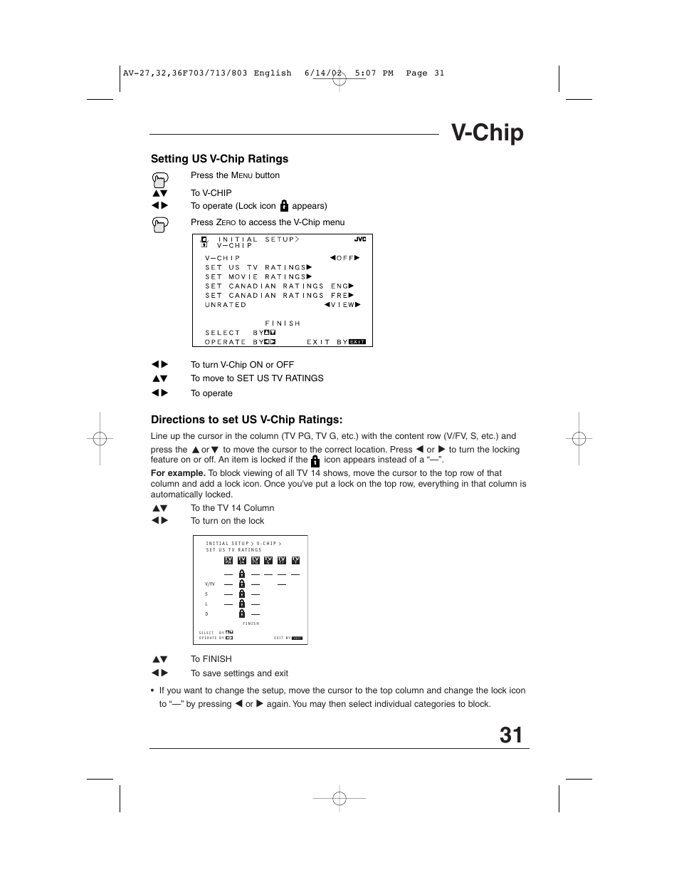 V-chip | JVC AV-27F803 User Manual | Page 31 / 56