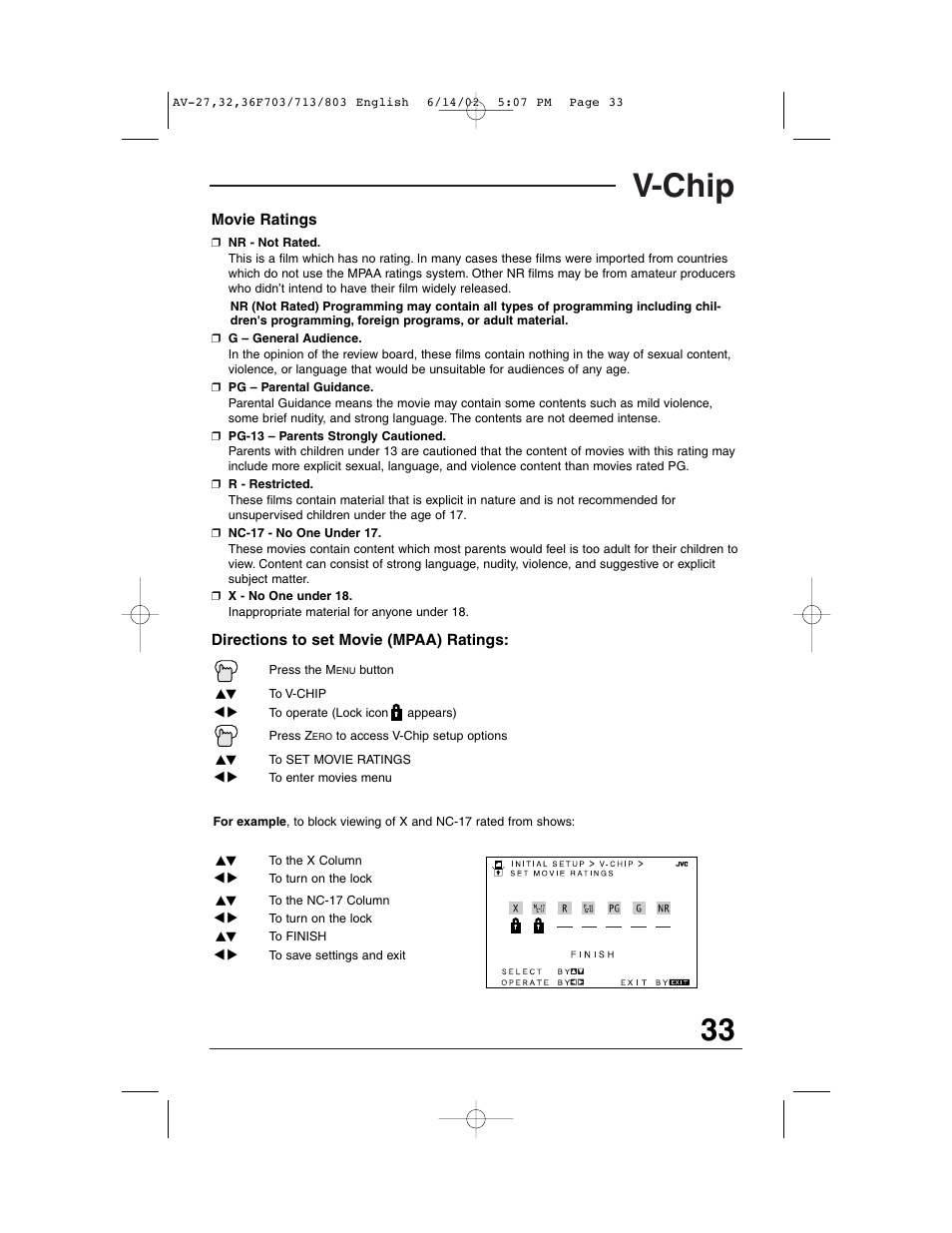 V-chip | JVC AV-27F803 User Manual | Page 33 / 56