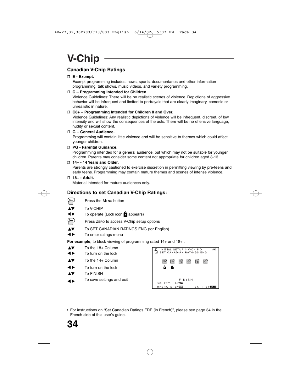 V-chip | JVC AV-27F803 User Manual | Page 34 / 56