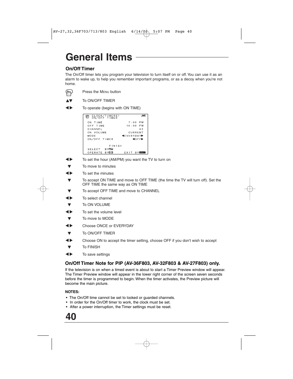 General items | JVC AV-27F803 User Manual | Page 40 / 56