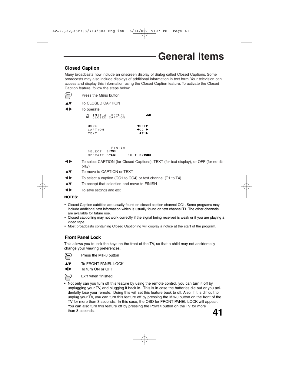 General items | JVC AV-27F803 User Manual | Page 41 / 56