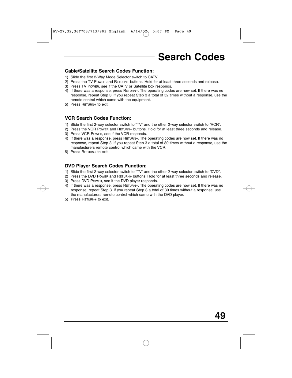 Search codes | JVC AV-27F803 User Manual | Page 49 / 56