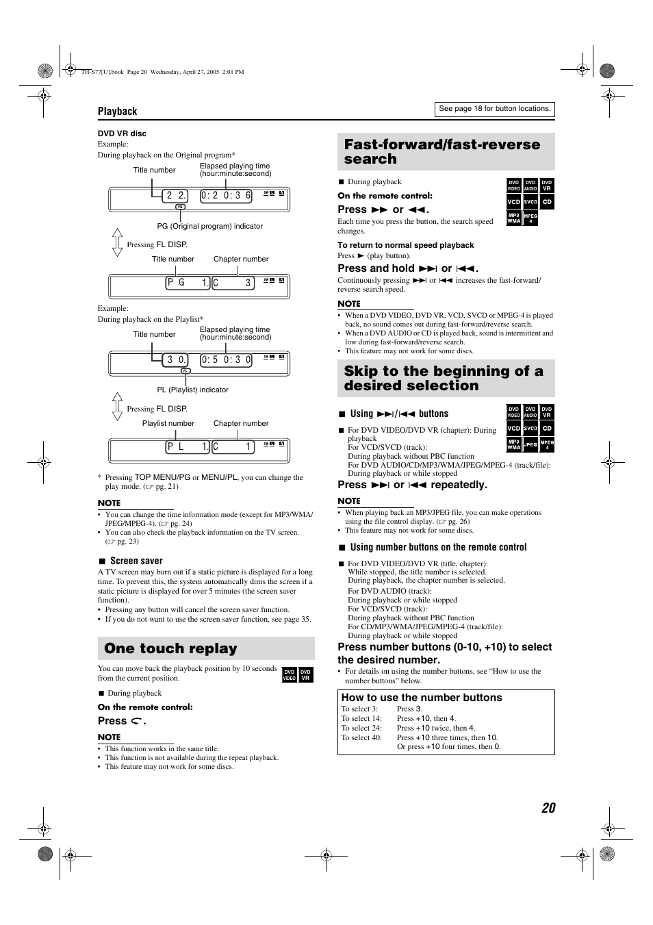 One touch replay | JVC SP-THS77C User Manual | Page 23 / 46