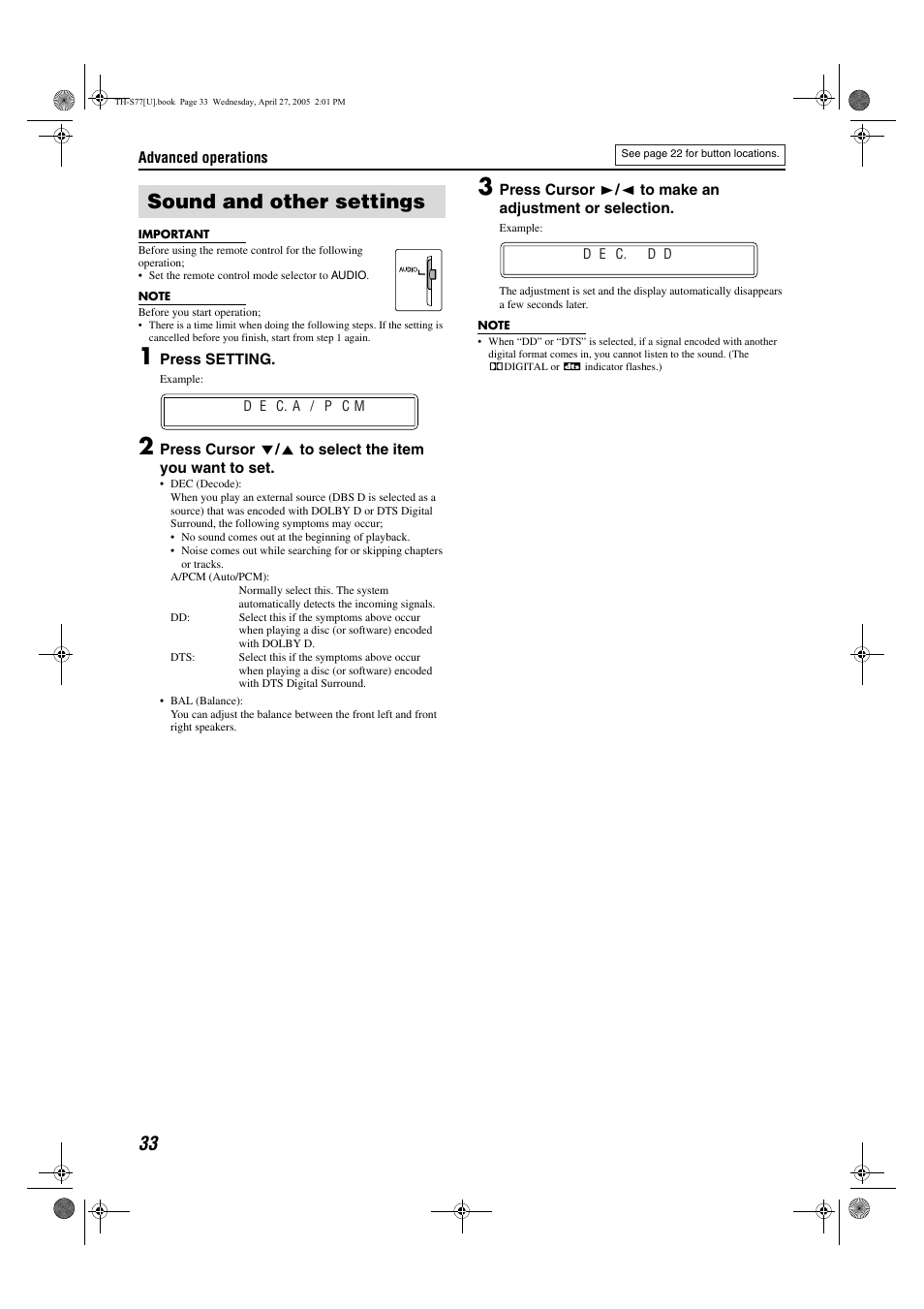 Sound and other settings | JVC SP-THS77C User Manual | Page 36 / 46