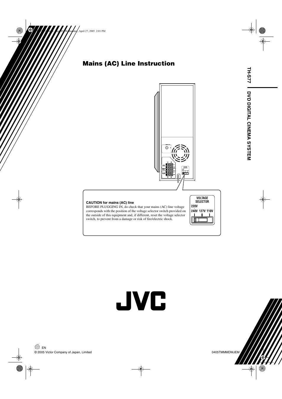 Mains (ac) line instruction | JVC SP-THS77C User Manual | Page 46 / 46
