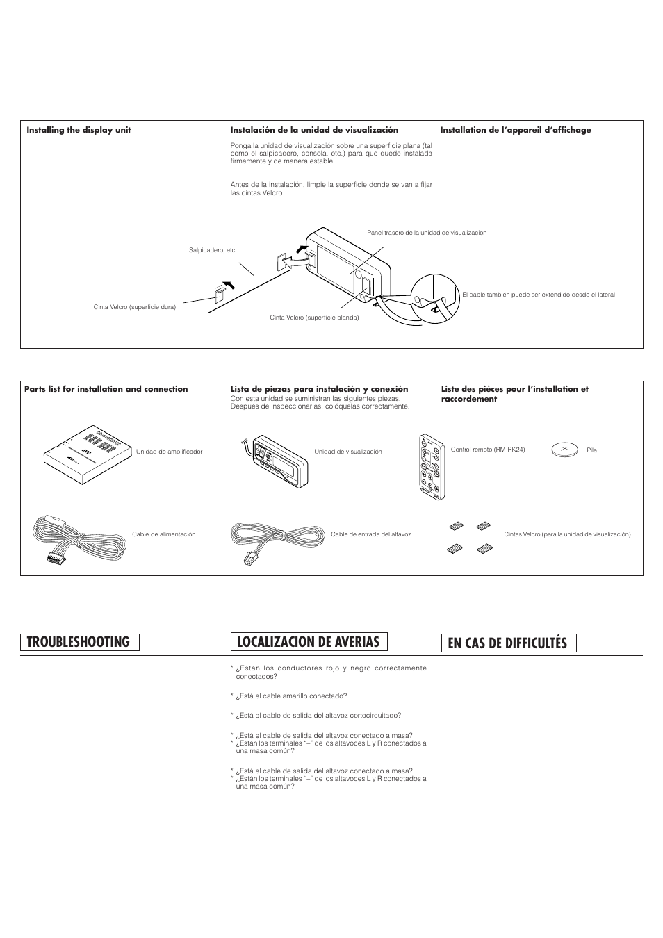 Troubleshooting, En cas de difficultés, Localizacion de averias | JVC KV-RA2 User Manual | Page 2 / 4