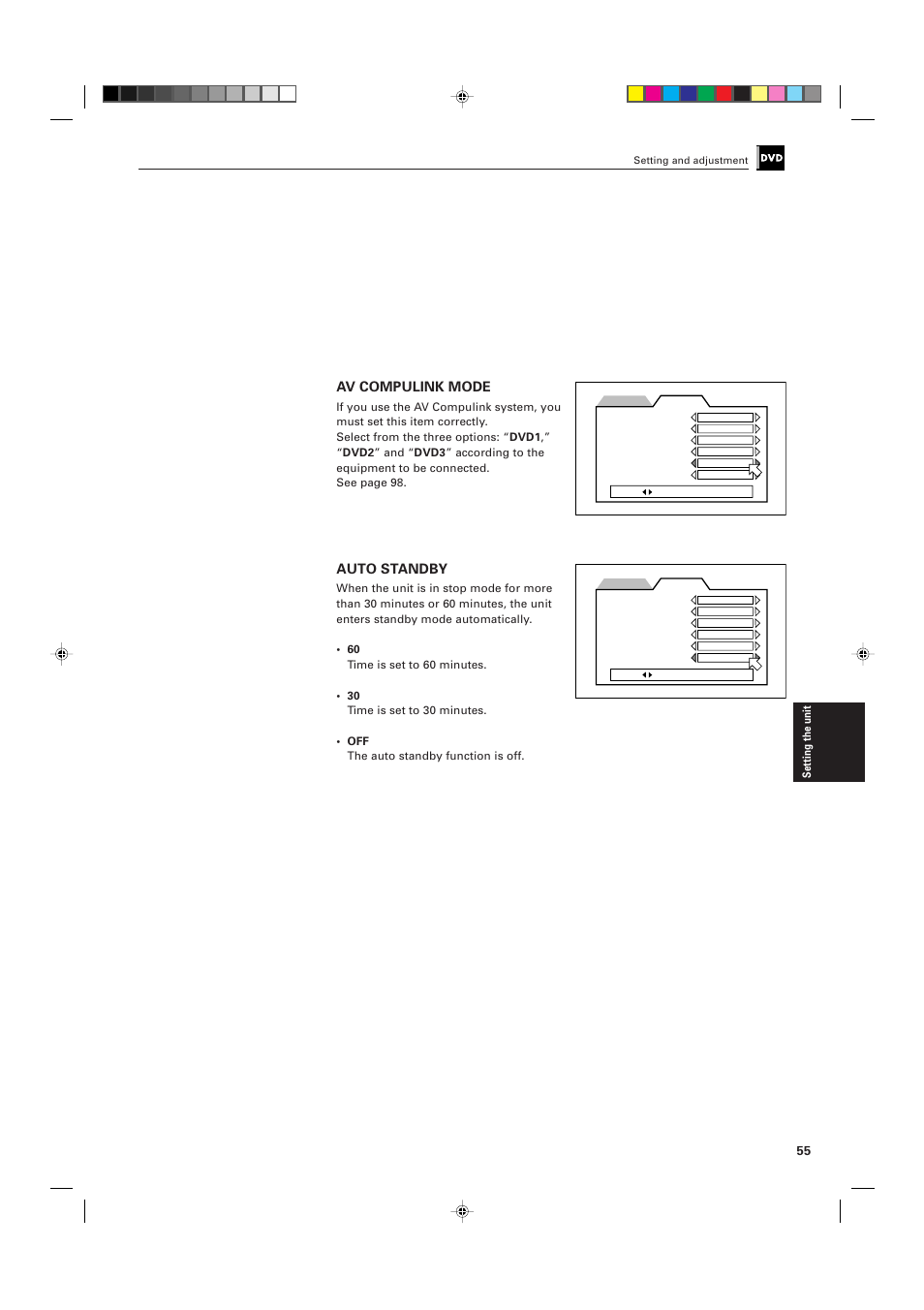 Auto standby, Av compulink mode | JVC XV-K505GD User Manual | Page 59 / 109