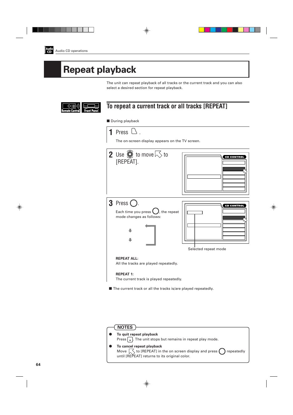Repeat playback, Press, Use to move to [repeat | JVC XV-K505GD User Manual | Page 68 / 109