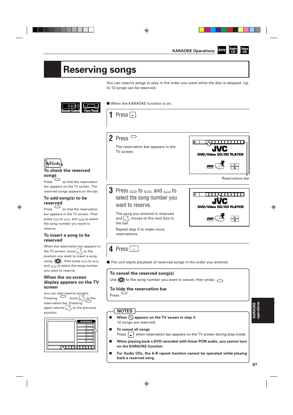 Reserving songs, Press | JVC XV-K505GD User Manual | Page 91 / 109