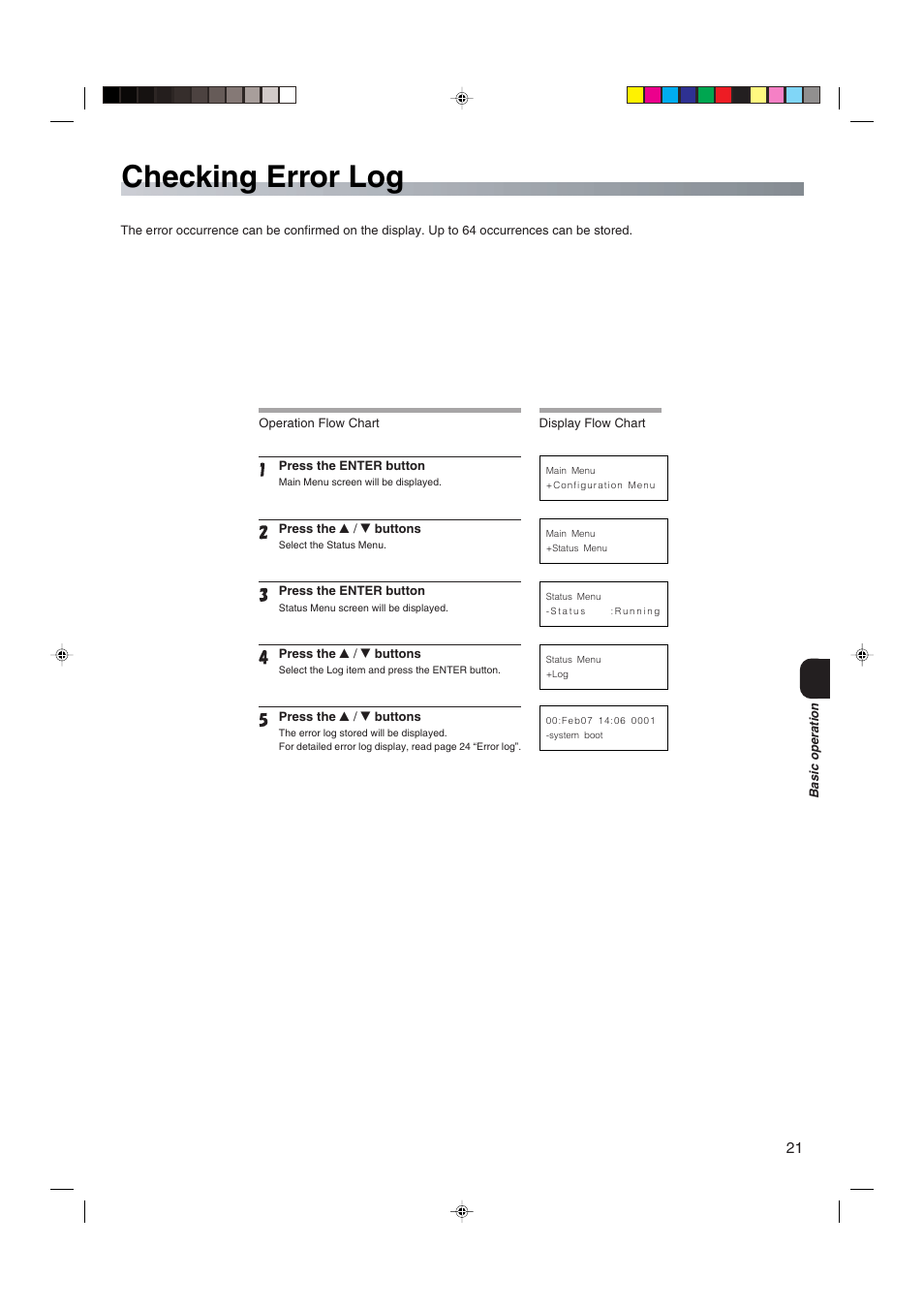 Checking error log | JVC HDTV Encoder DM-JV600U User Manual | Page 21 / 28