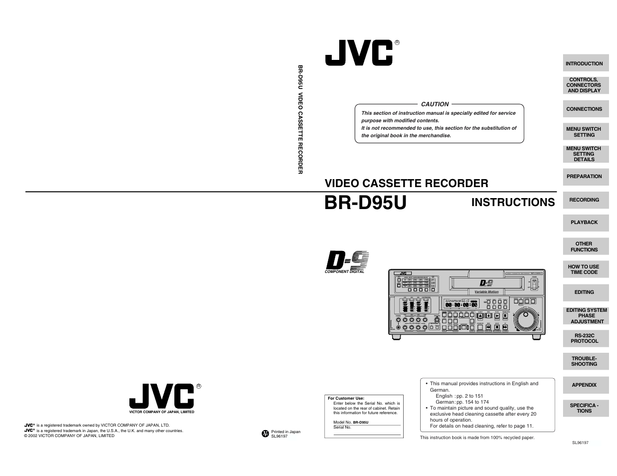 JVC BR-D95U User Manual | 76 pages