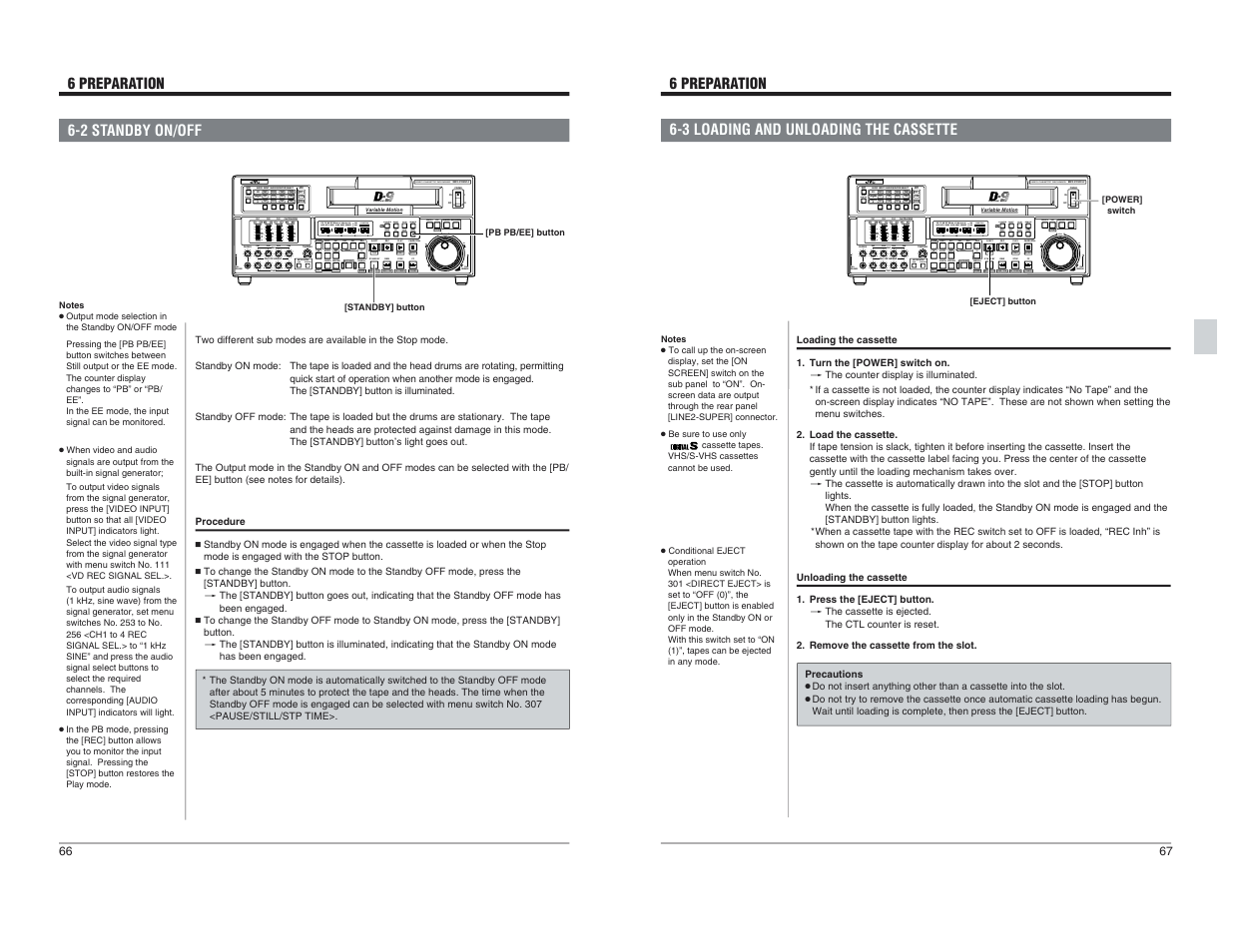 2 standby on/ off, 3 loading and unloading the cassette | JVC BR-D95U User Manual | Page 34 / 76