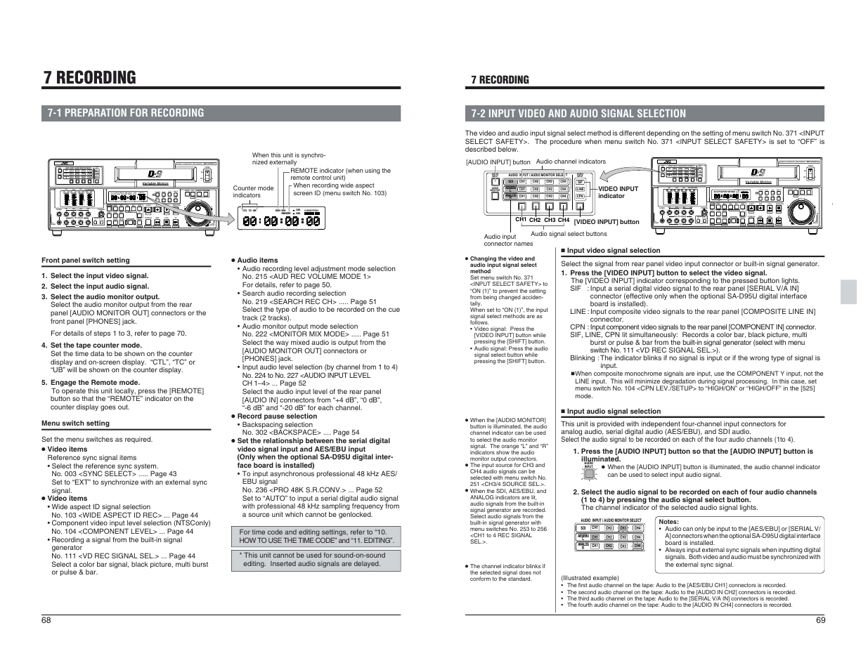 7 recording, 1 preparation for recording, 2 input video and audio signal selection | JVC BR-D95U User Manual | Page 35 / 76