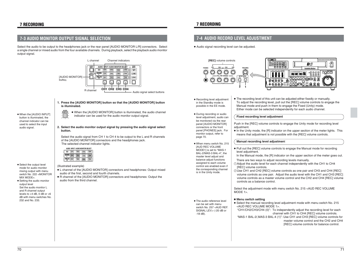 3 audio monitor output signal selection, 4 audio record level adjustment | JVC BR-D95U User Manual | Page 36 / 76