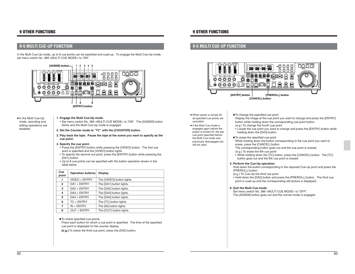 5 multi cue- up function, Menu, Set hold pb pb/ee counter ub condition | Reset vcon remote, Insert, Tracking fine, Still x-1 rev fwd x1 | JVC BR-D95U User Manual | Page 47 / 76