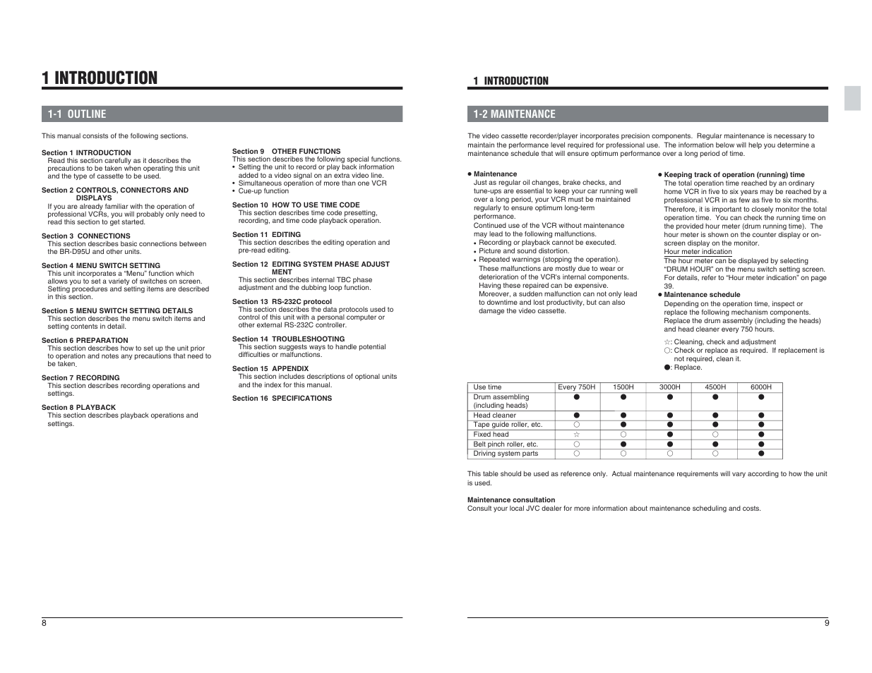 1 introduction, 1 outline, 2 maintenance | JVC BR-D95U User Manual | Page 5 / 76