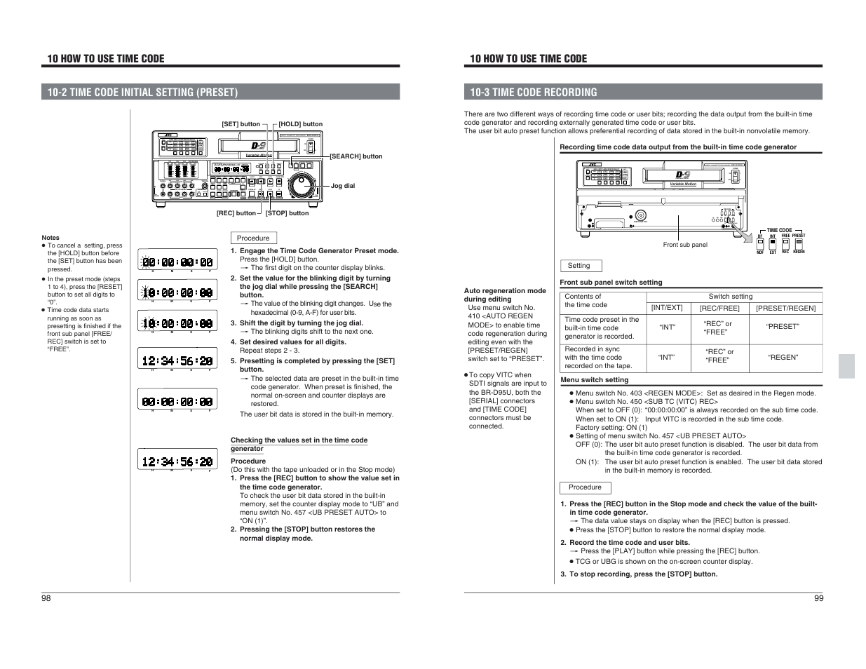 3 time code recording | JVC BR-D95U User Manual | Page 50 / 76