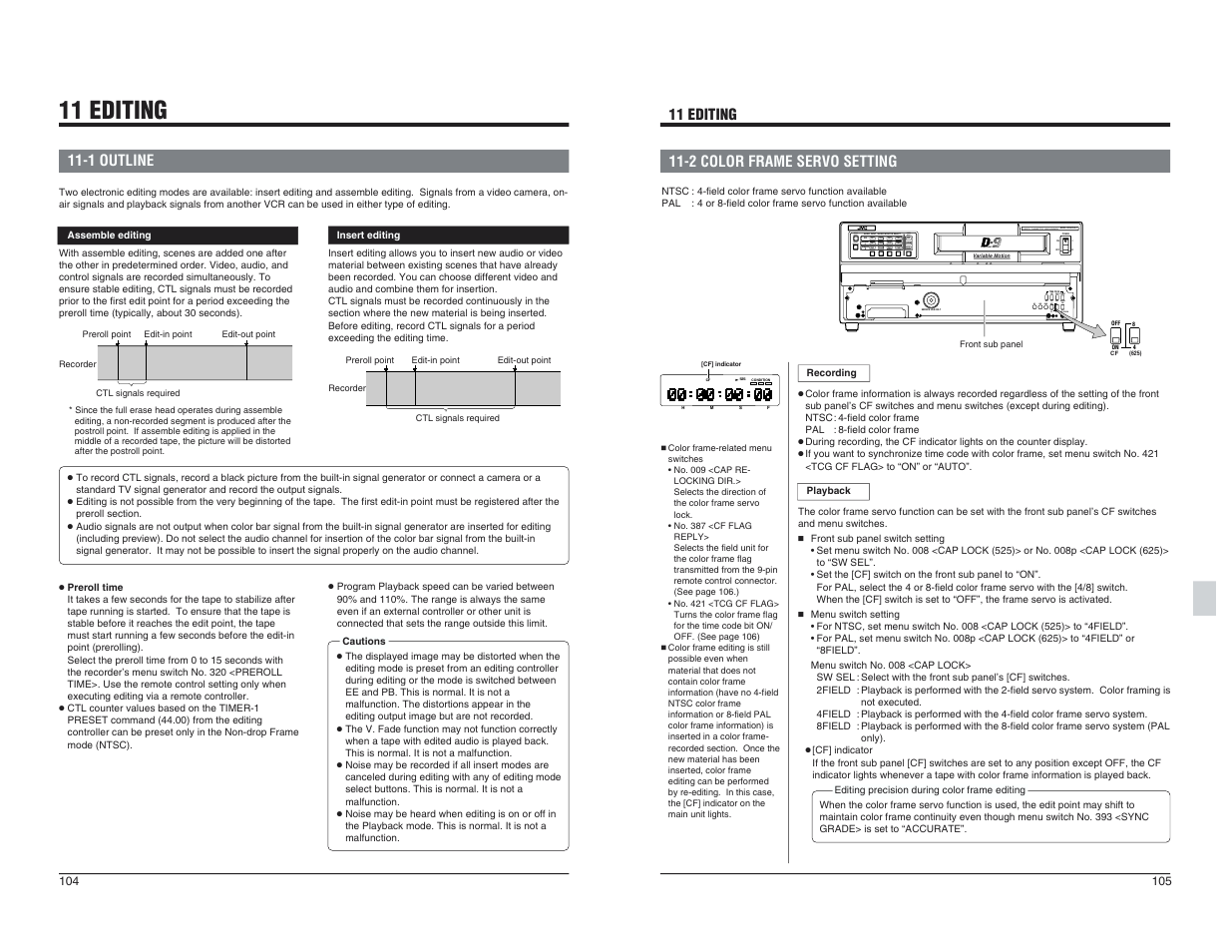 11 editing, 1 outline, 2 color frame servo setting | JVC BR-D95U User Manual | Page 53 / 76