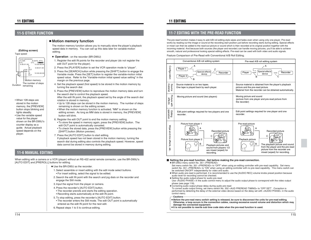 6 manual editing, 7 editing with the pre- read function, 11 editing | 5 other function, 7 editing with the pre-read function | JVC BR-D95U User Manual | Page 58 / 76