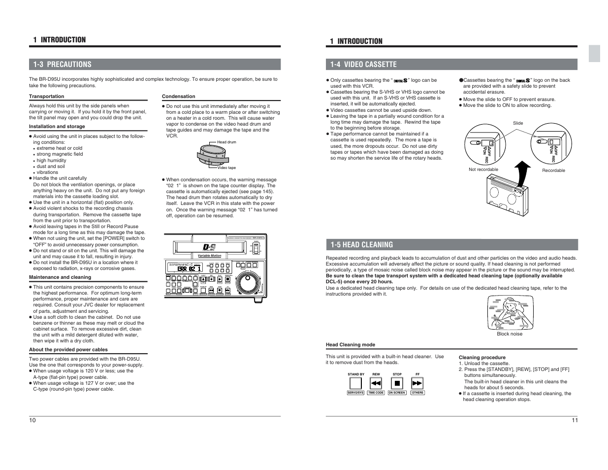 3 precautions, 4 video cassette, 5 head cleaning | Menu, Player search var p.play, Recorder, Video cassette recorder, Still x-1 rev fwd x1, Component digital | JVC BR-D95U User Manual | Page 6 / 76