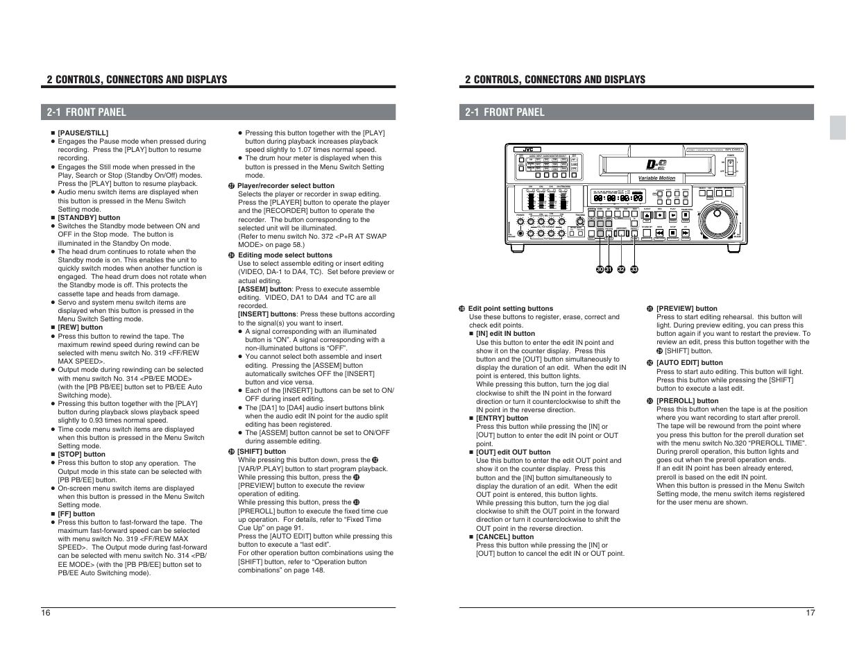 Menu, Reset vcon remote, Insert | Tracking fine, Video cassette recorder, Still x-1 rev fwd x1 | JVC BR-D95U User Manual | Page 9 / 76