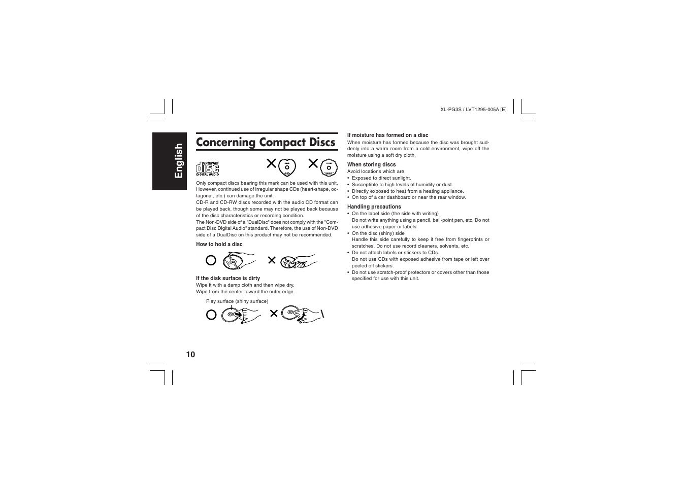 Concerning compact discs, English espa ñ ol nederlands | JVC XL-PG3B User Manual | Page 18 / 23