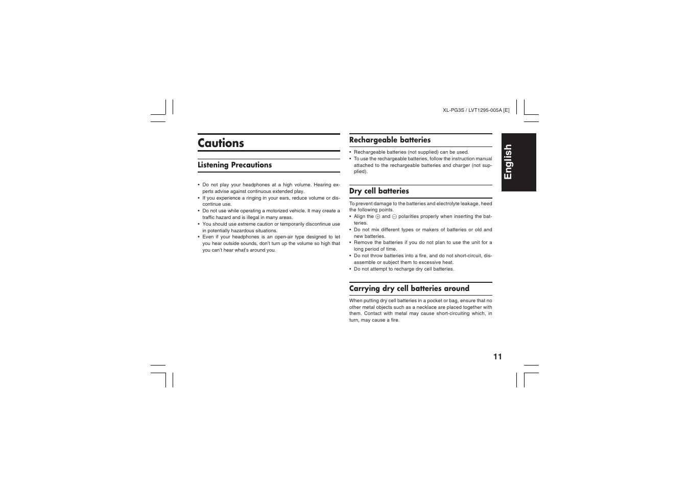 Cautions, English espa ñ ol nederlands | JVC XL-PG3B User Manual | Page 19 / 23