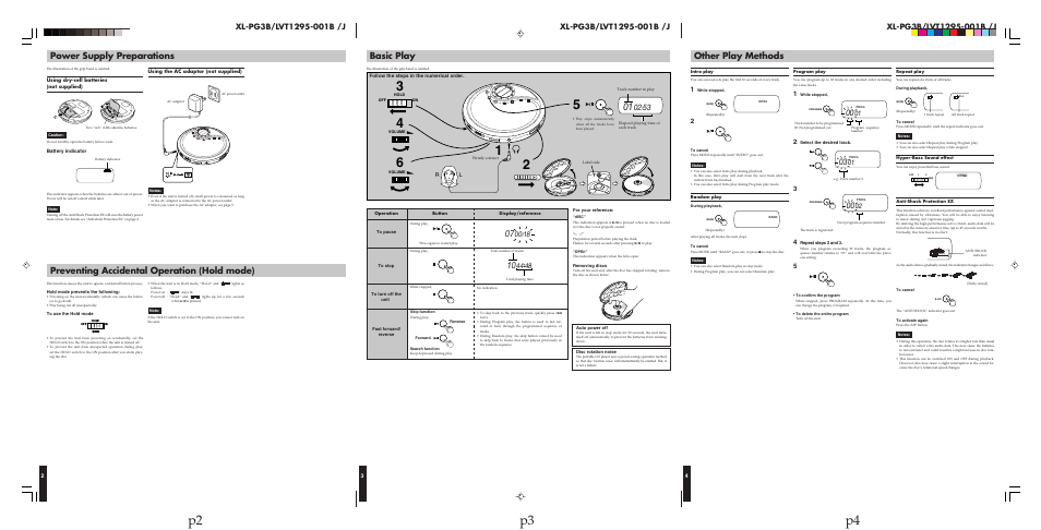 Basic play, Other play methods, Power supply preparations | Preventing accidental operation (hold mode) | JVC XL-PG3B User Manual | Page 2 / 23