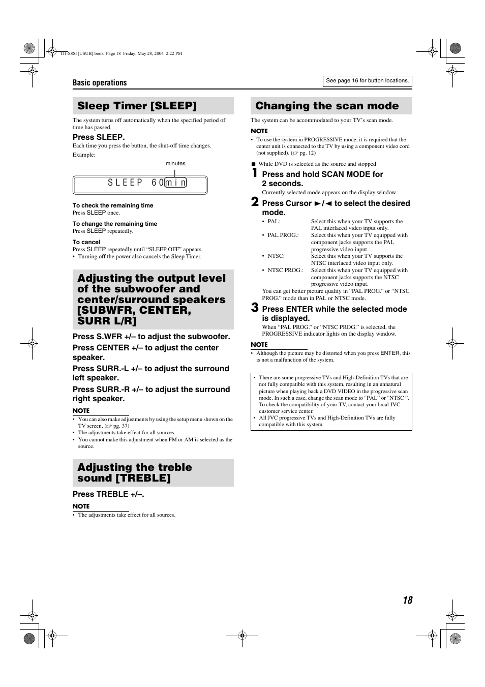 A pg. 18), Pg. 18, Pg. 18, 36 | Pg. 18, 31, Changing the scan mode | JVC LVT1148-010A User Manual | Page 21 / 48