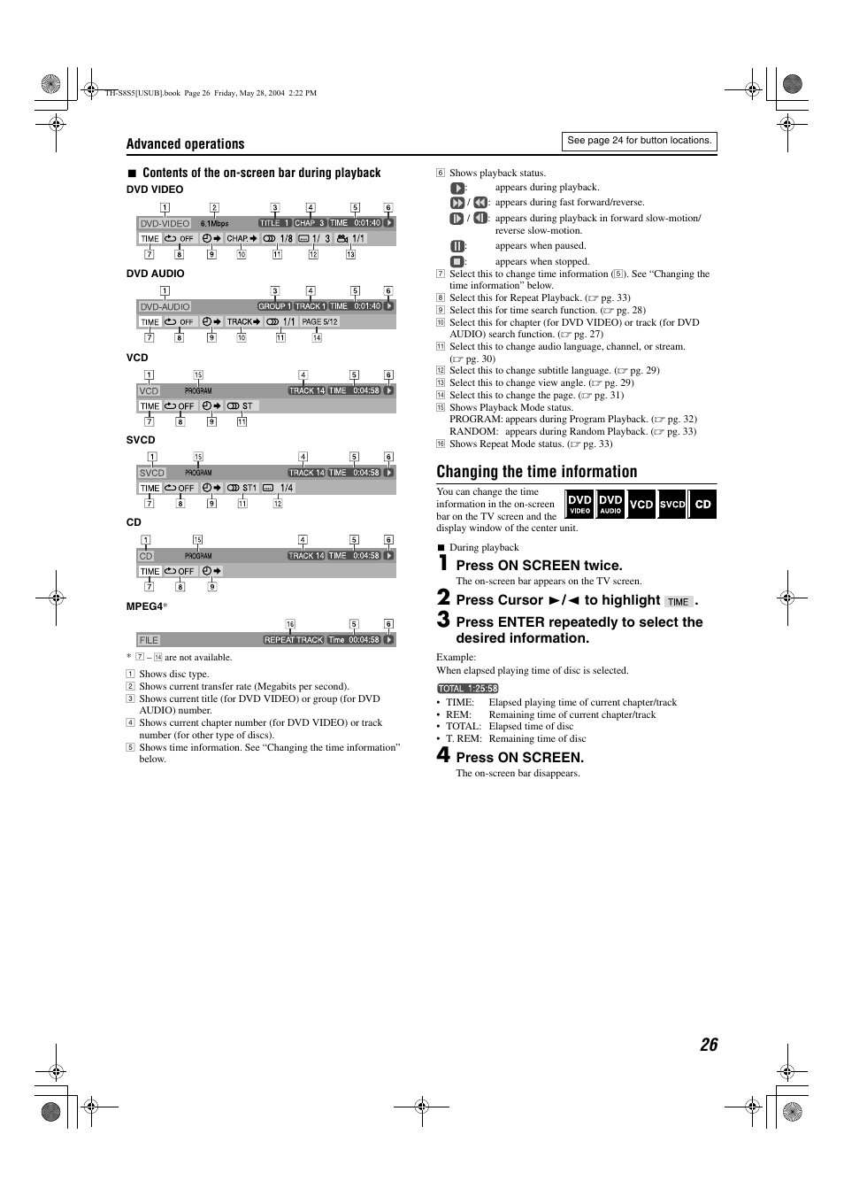 A pg. 26), Changing the time information | JVC LVT1148-010A User Manual | Page 29 / 48