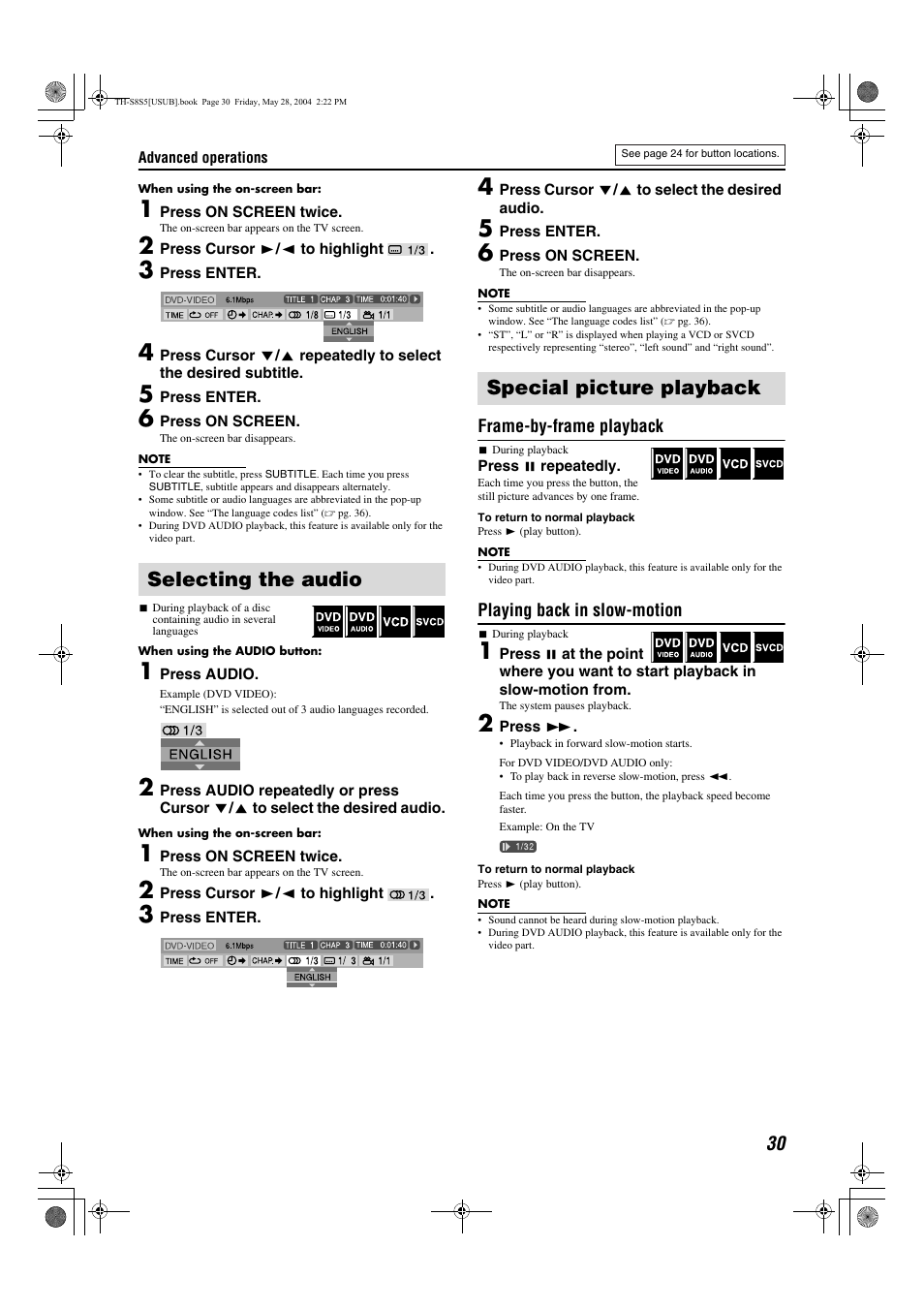 Selecting the audio special picture playback, Pg. 30, A pg. 30) | JVC LVT1148-010A User Manual | Page 33 / 48