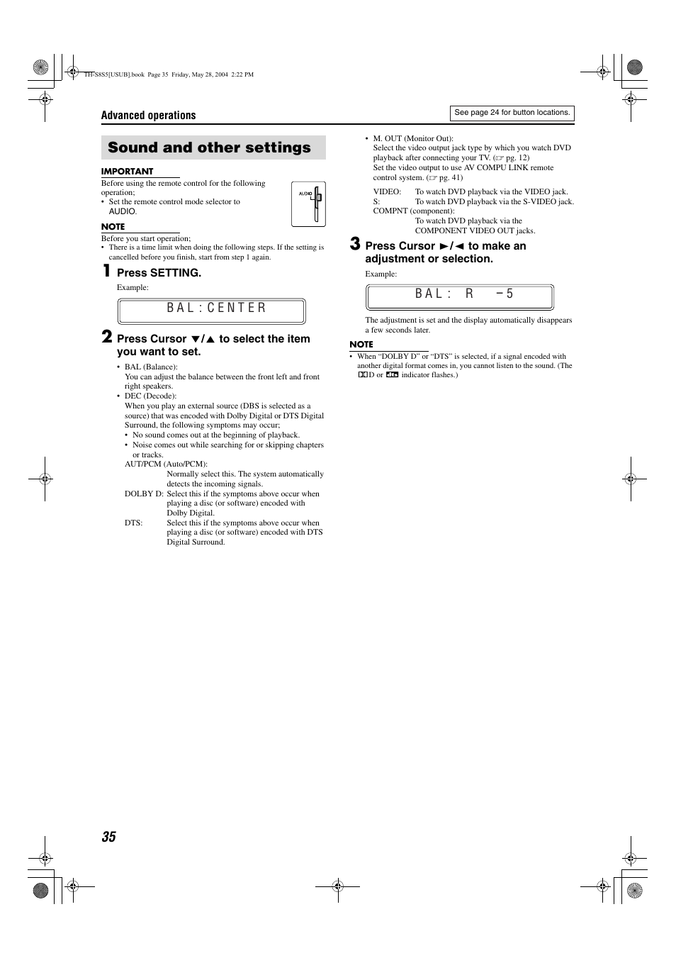 Sound and other settings, Pg. 35 | JVC LVT1148-010A User Manual | Page 38 / 48