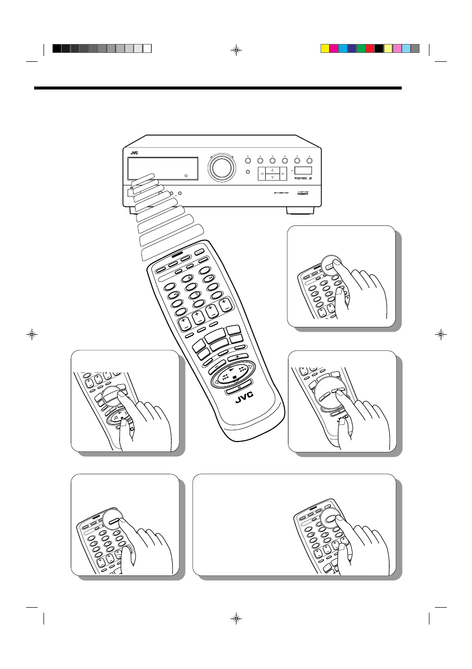 Set the remote control to sound operation mode, Select the source, Adjust the volume | Turn on the, Power | JVC RX-664VBK User Manual | Page 7 / 56